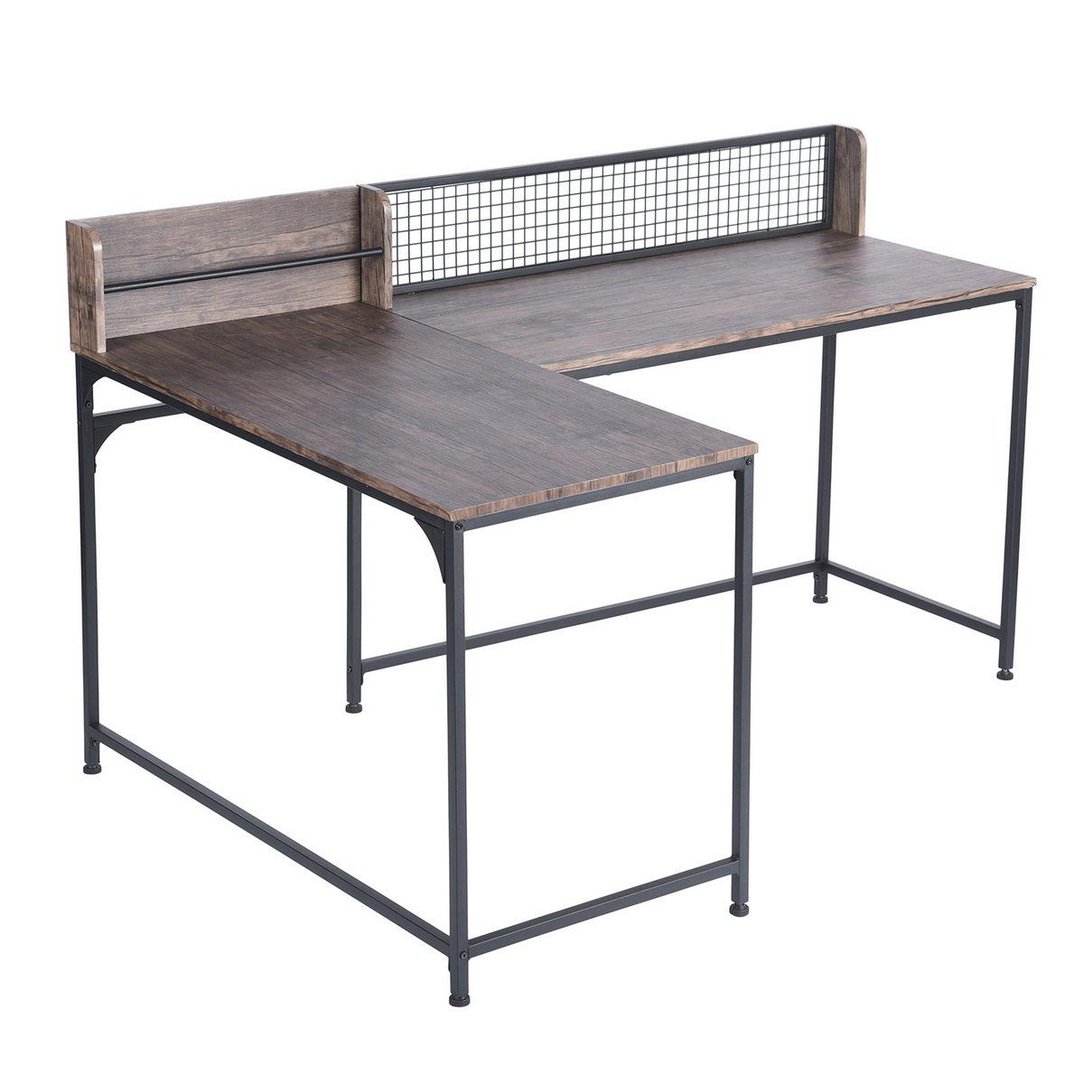Convenience Concepts L-Shaped Corner Desk Industrial Computer Table with Storage Shelf