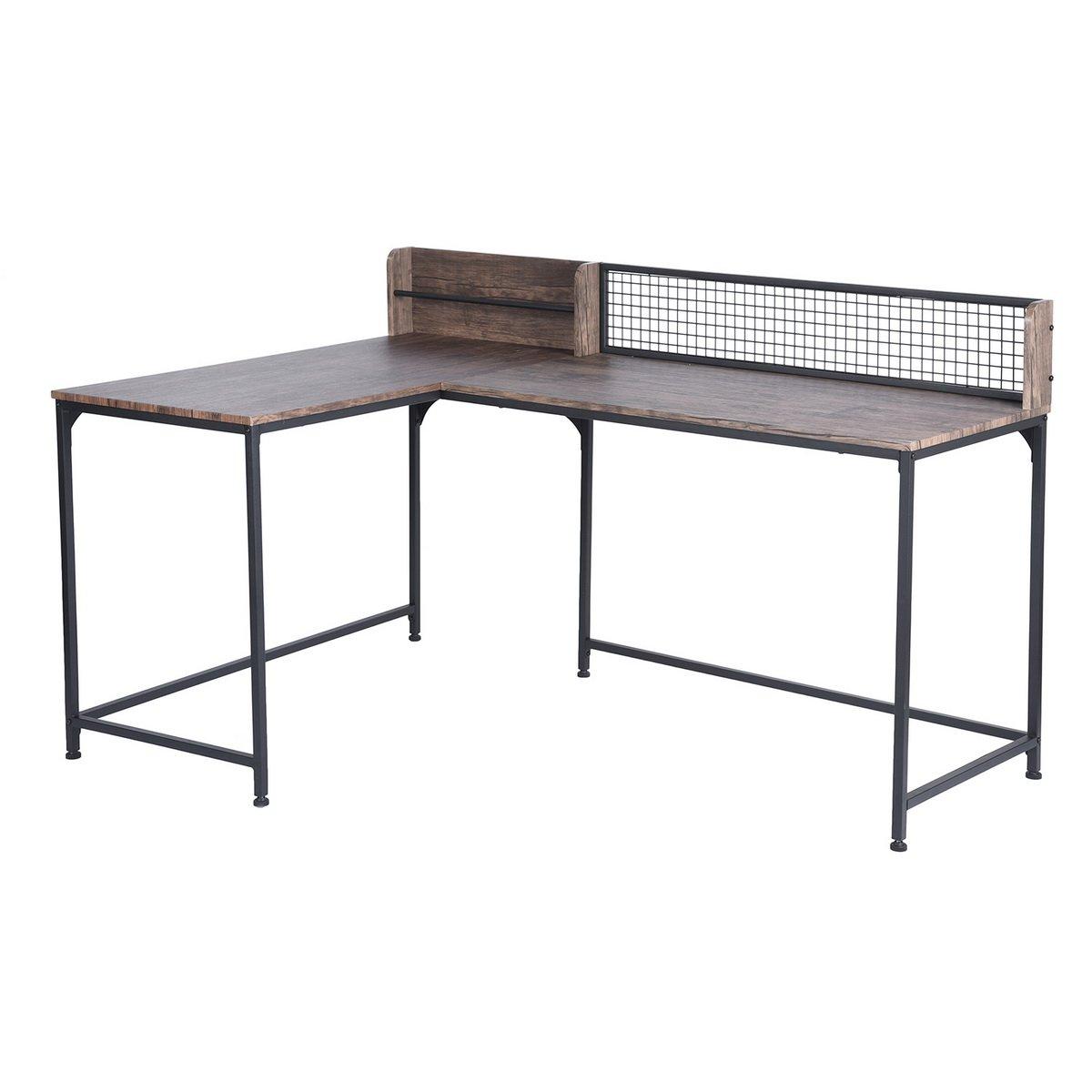 Convenience Concepts L-Shaped Corner Desk Industrial Computer Table with Storage Shelf