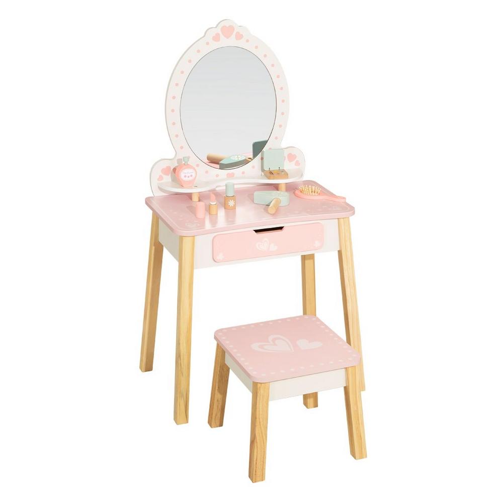 Wooden Vanity Table with Stool