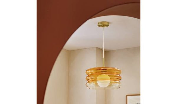 Habitat Ribbed Ombre Glass Pendant Light - Orange