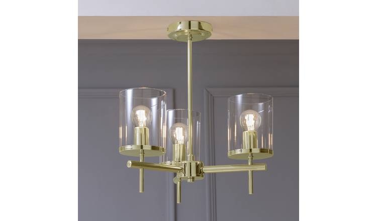 Argos Home Glass 3 Light Flush Ceiling Uplighter - Brass