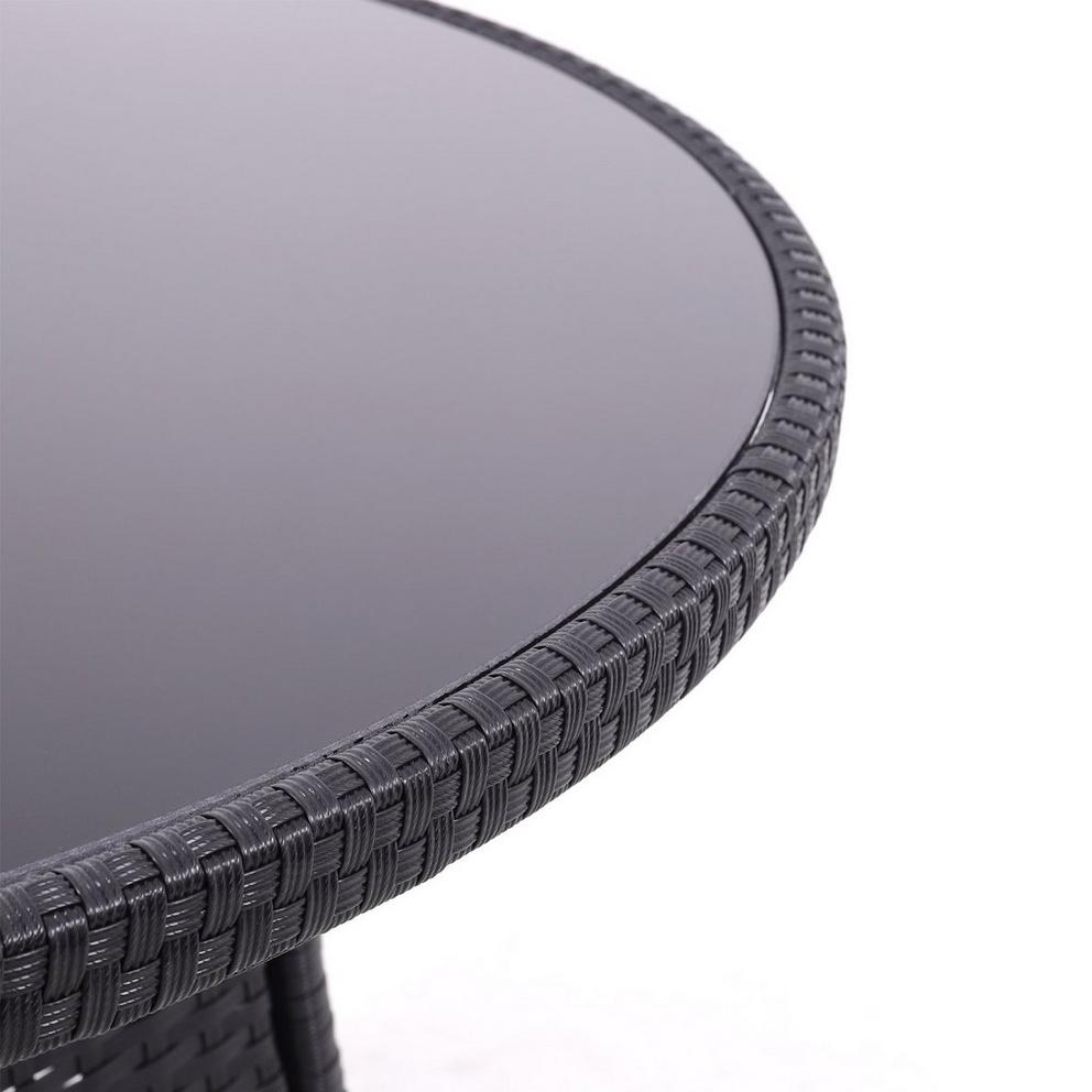 Breeins Black Wicker Table with Tempered Glass & Hole
