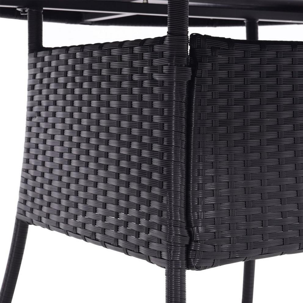 Breeins Black Wicker Table with Tempered Glass & Hole