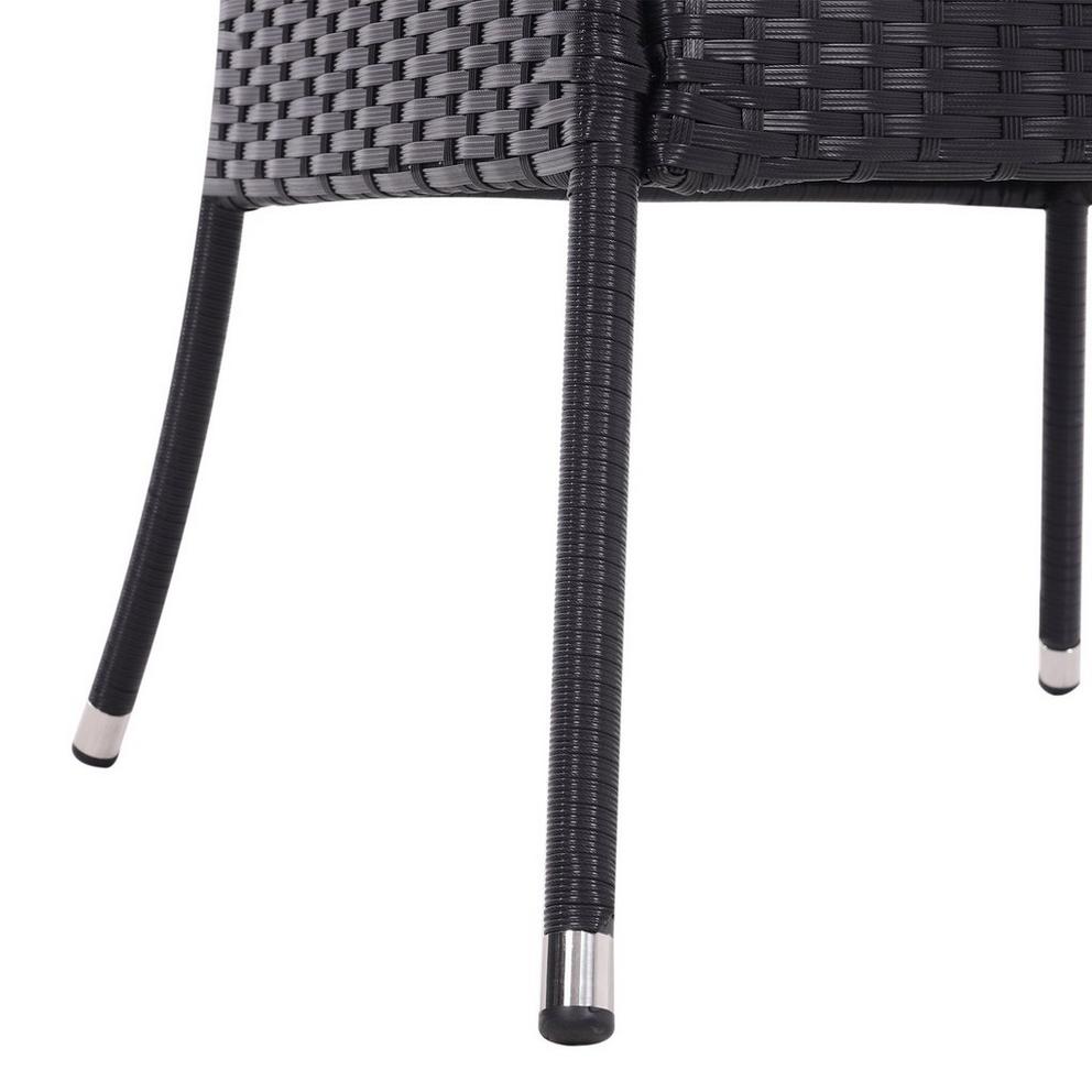 Breeins Black Wicker Table with Tempered Glass & Hole