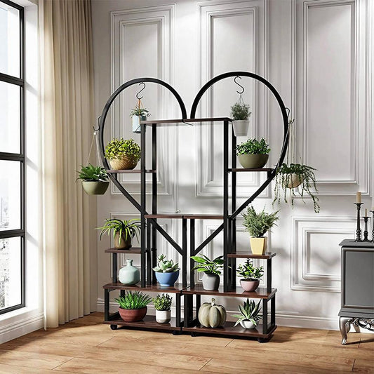 LIFE IDEAS 2x Half-Heart Tiered Plant Stand Brown