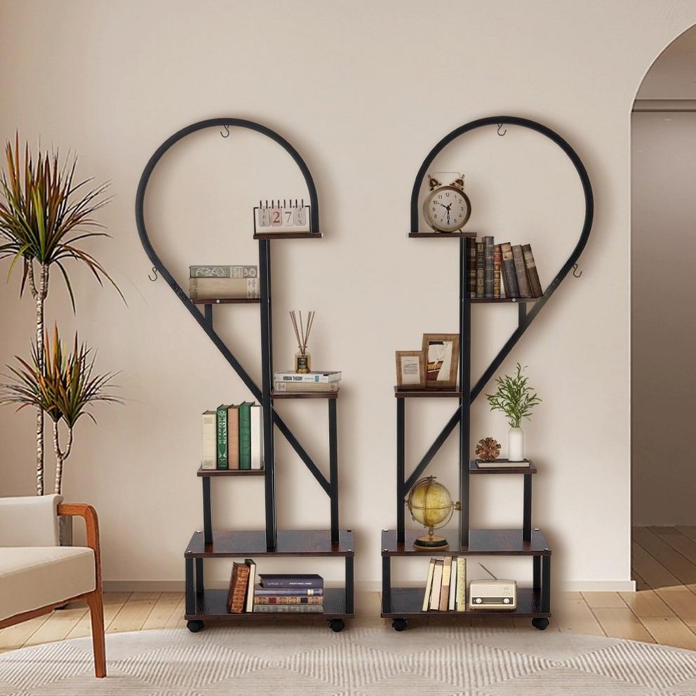 LIFE IDEAS 2x Half-Heart Tiered Plant Stand Brown