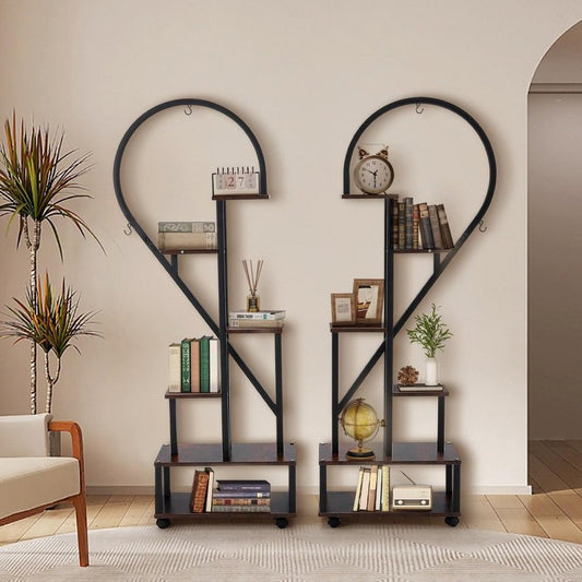 LIFE IDEAS 2x Half-Heart Tiered Plant Stand Brown