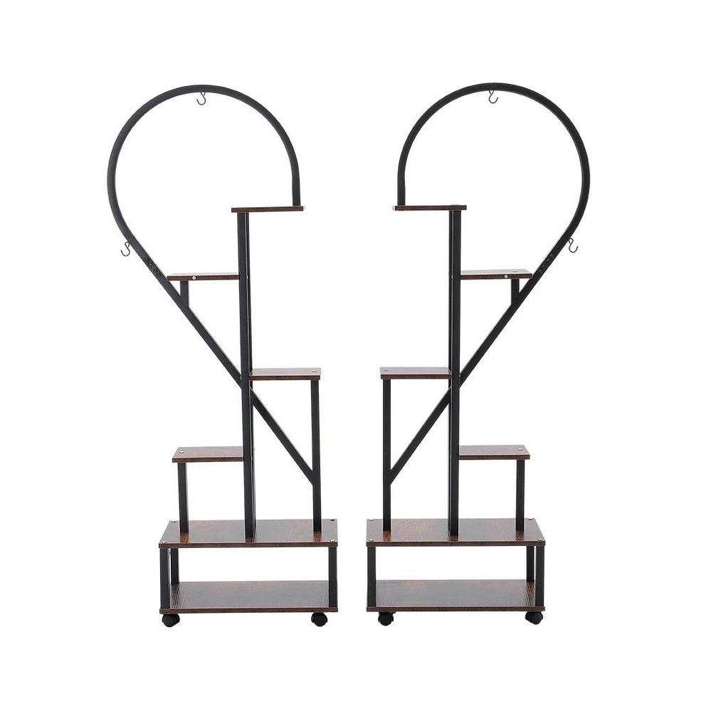 LIFE IDEAS 2x Half-Heart Tiered Plant Stand Brown