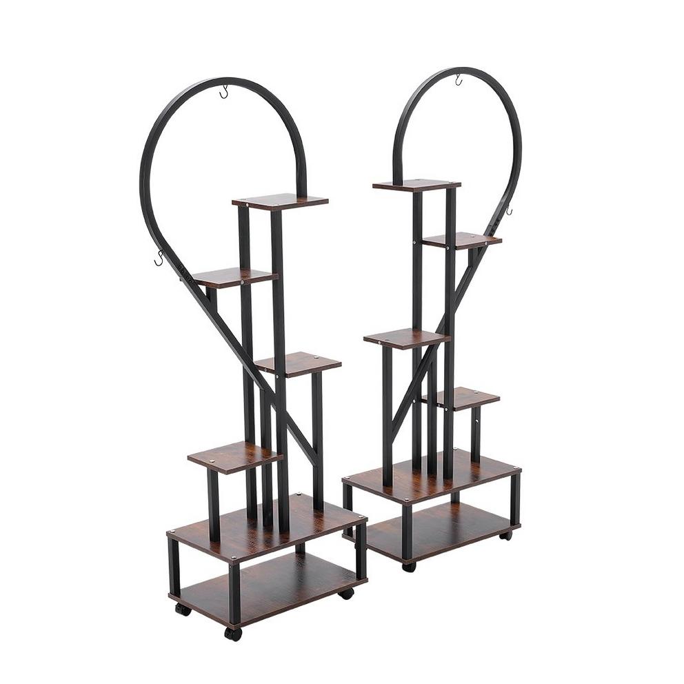 LIFE IDEAS 2x Half-Heart Tiered Plant Stand Brown