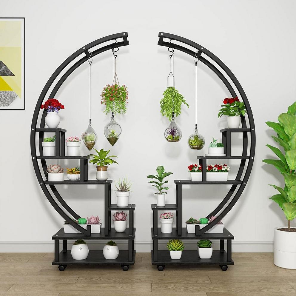 LIFE IDEAS 2x Half-Moon Plant Display Shelf with Wheels