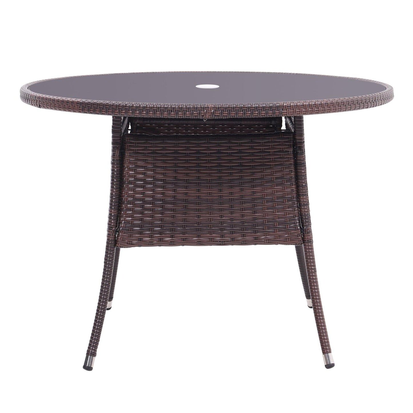 Breeins Brown Wicker Table with Tempered Glass & Hole
