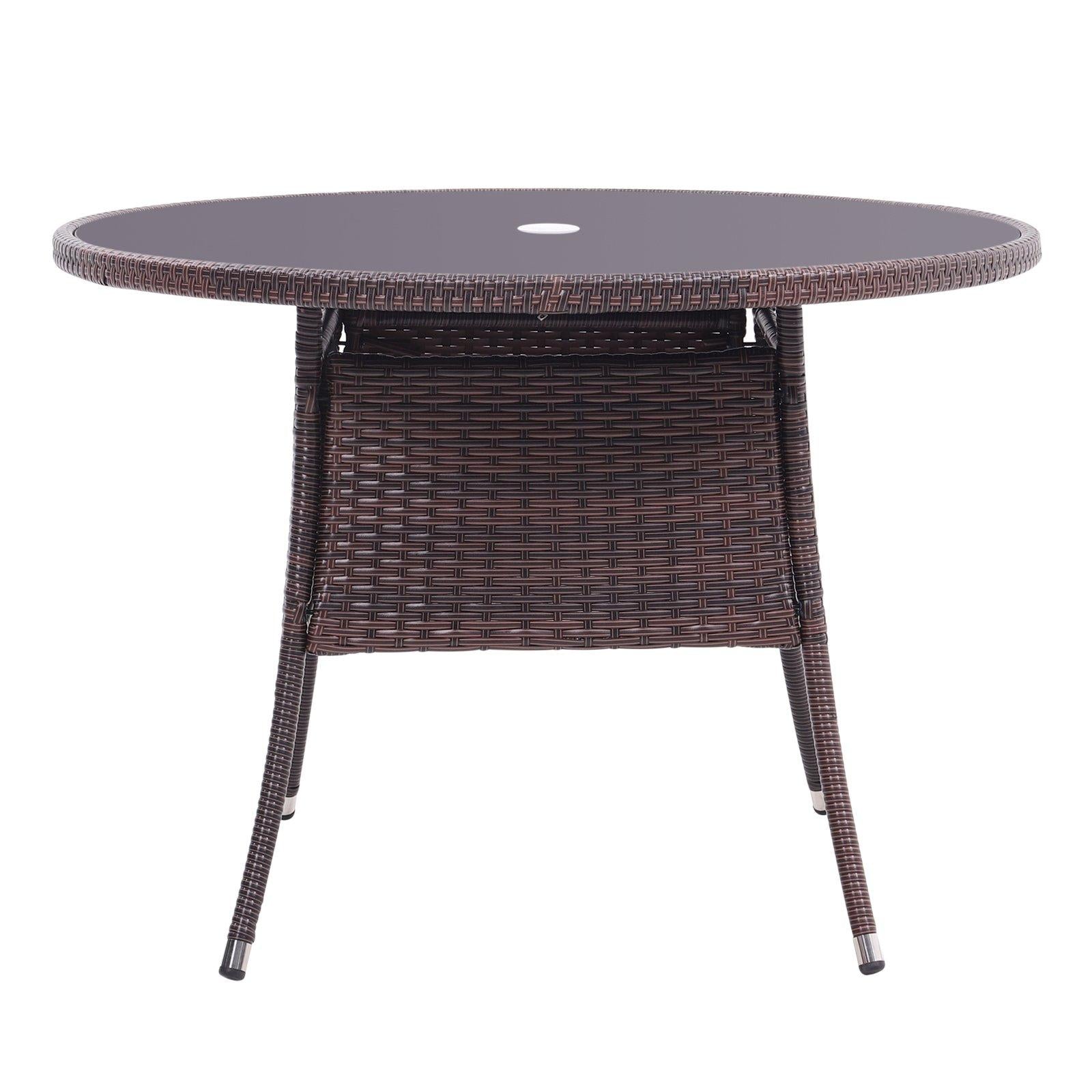 Breeins Brown Wicker Table with Tempered Glass & Hole