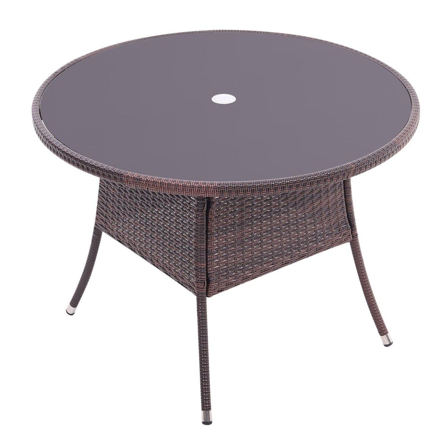 Breeins Brown Wicker Table with Tempered Glass & Hole