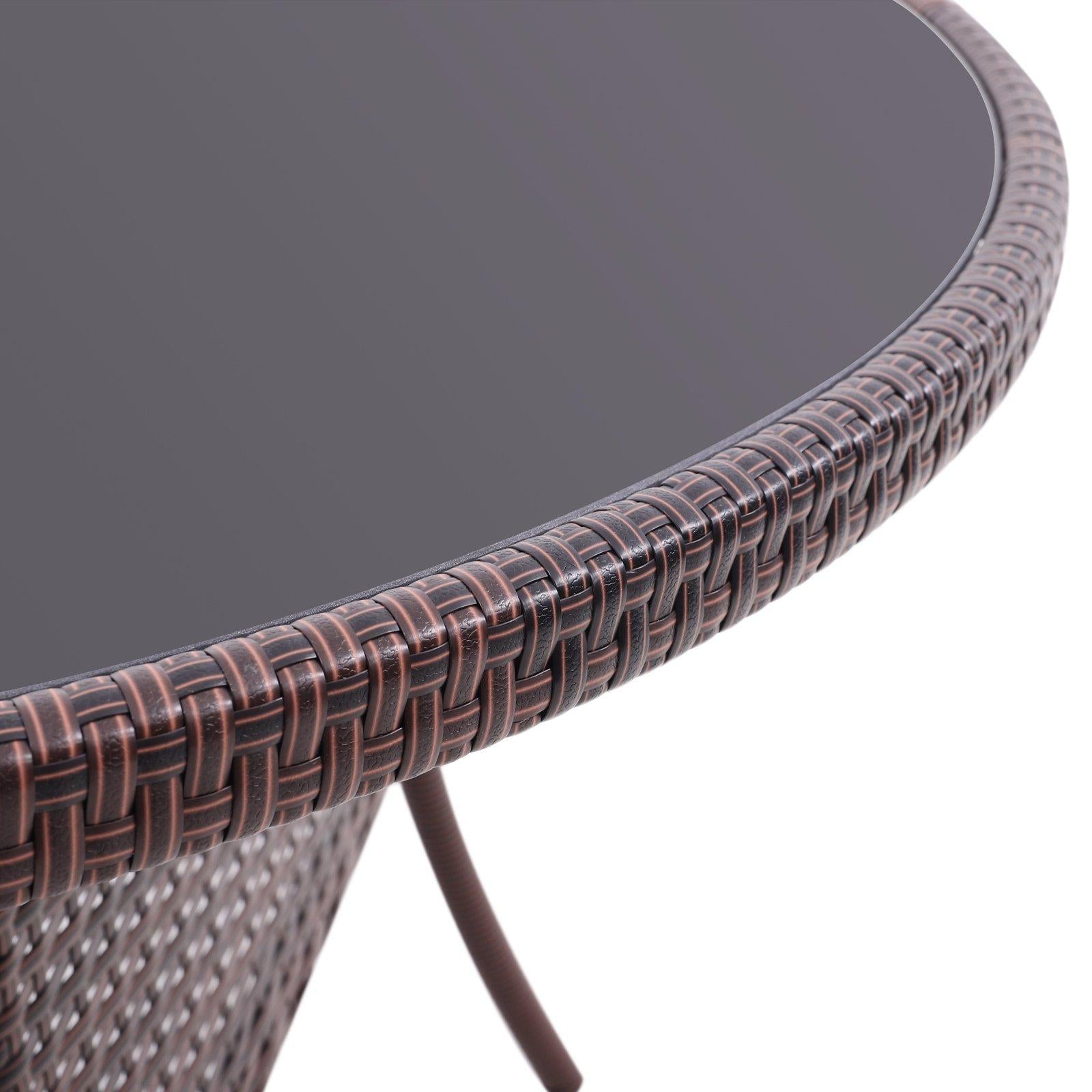 Breeins Brown Wicker Table with Tempered Glass & Hole