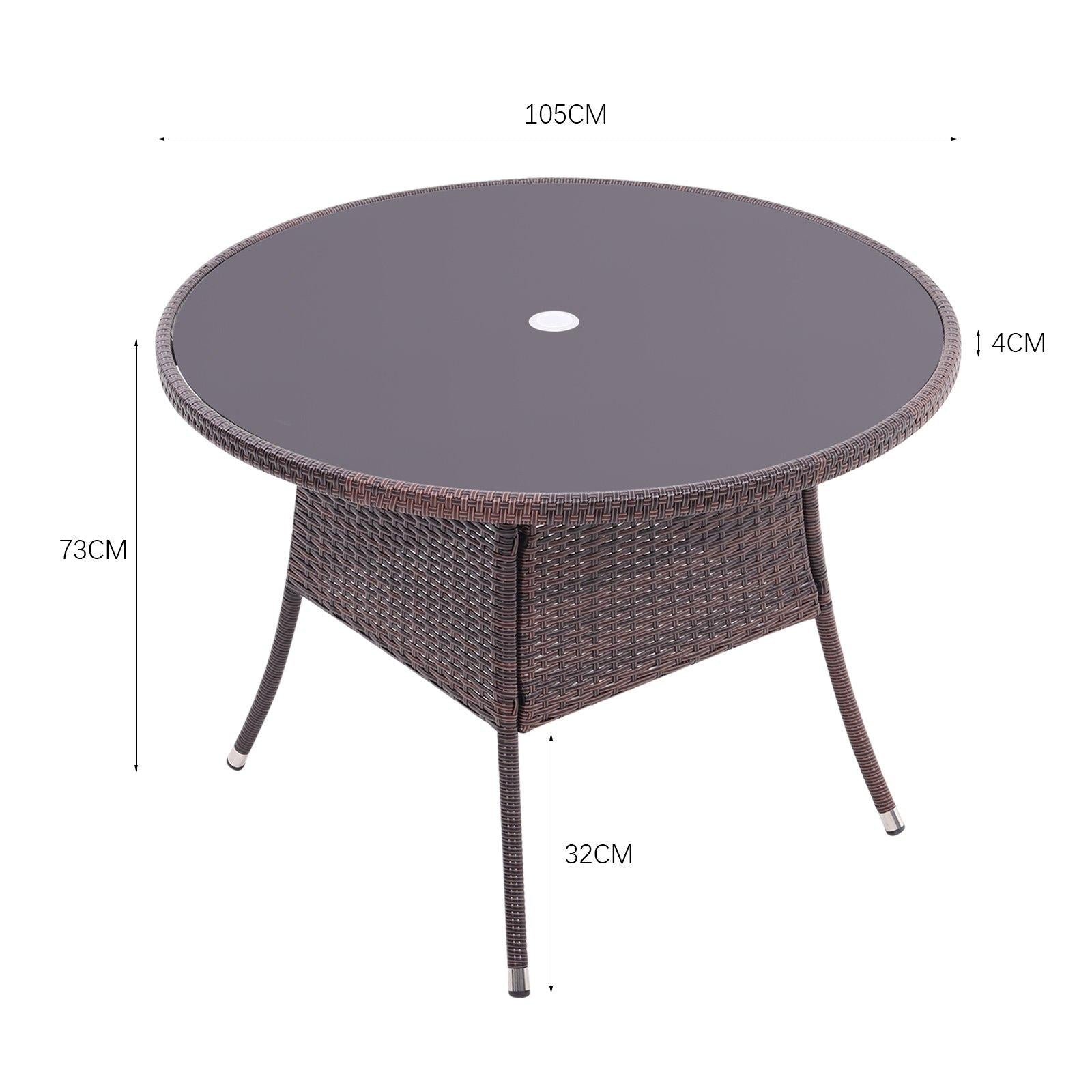 Breeins Brown Wicker Table with Tempered Glass & Hole