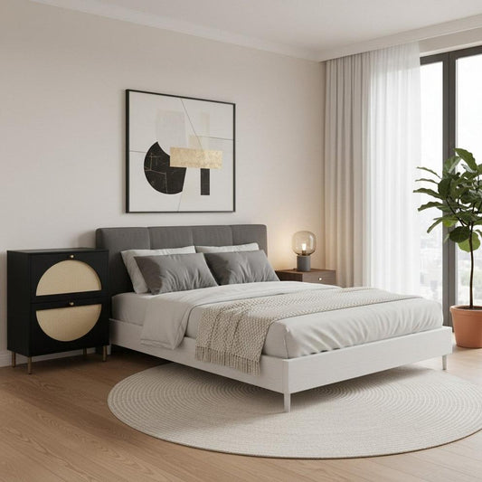 Black Rattan Modern Nightstand