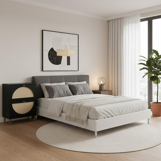 Linea Black Rattan Modern Nightstand