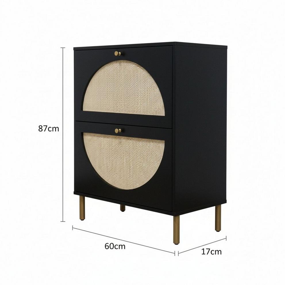 Black Rattan Modern Nightstand