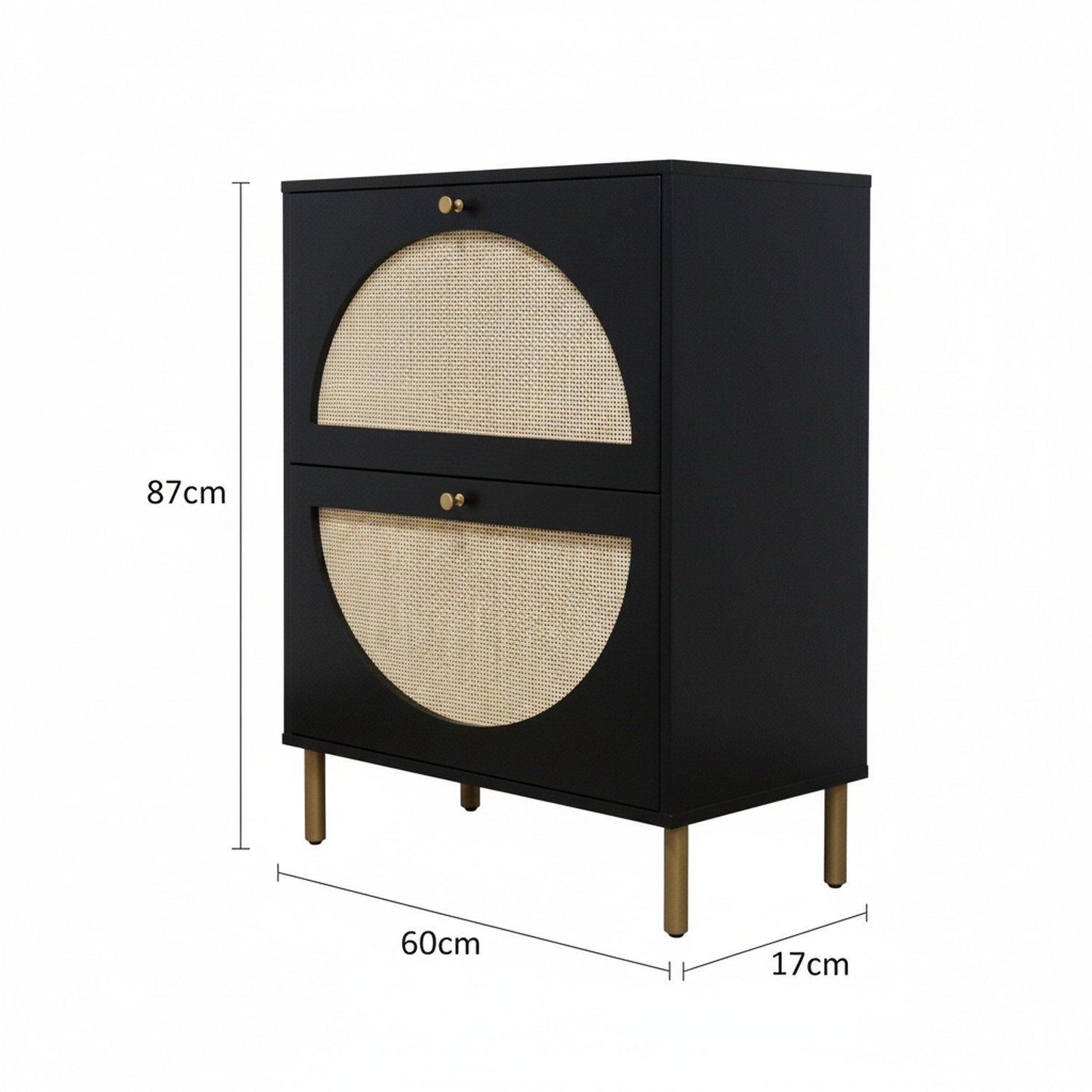 Linea Black Rattan Modern Nightstand