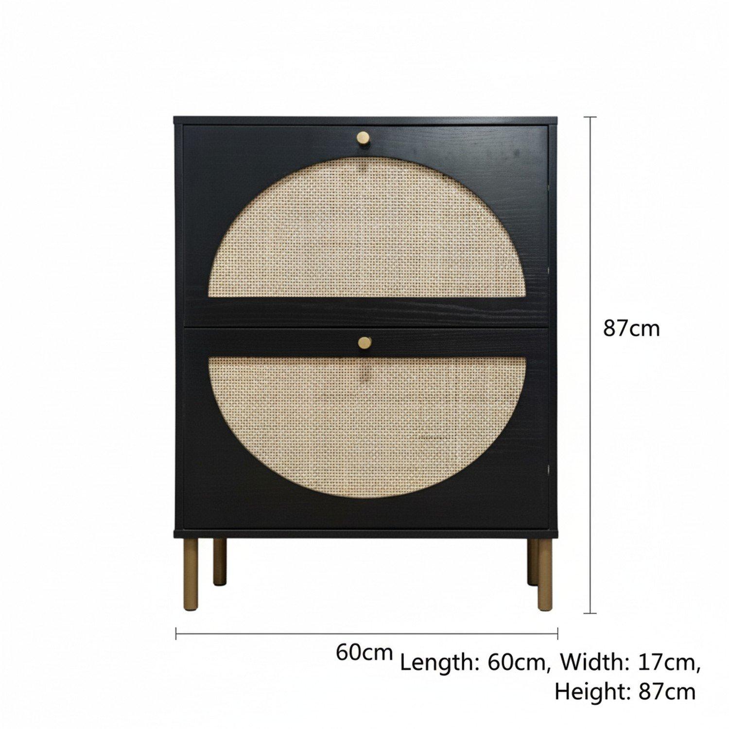 Black Rattan Modern Nightstand