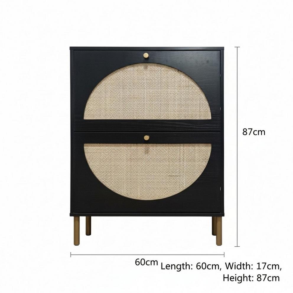 Black Rattan Modern Nightstand