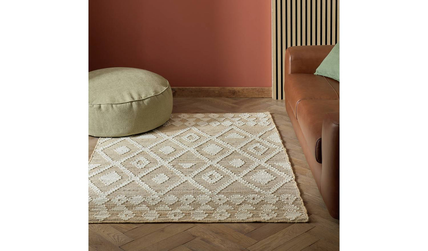 Habitat Woven Aztec Neutral Jute Flatweave Rug - 80x150cm