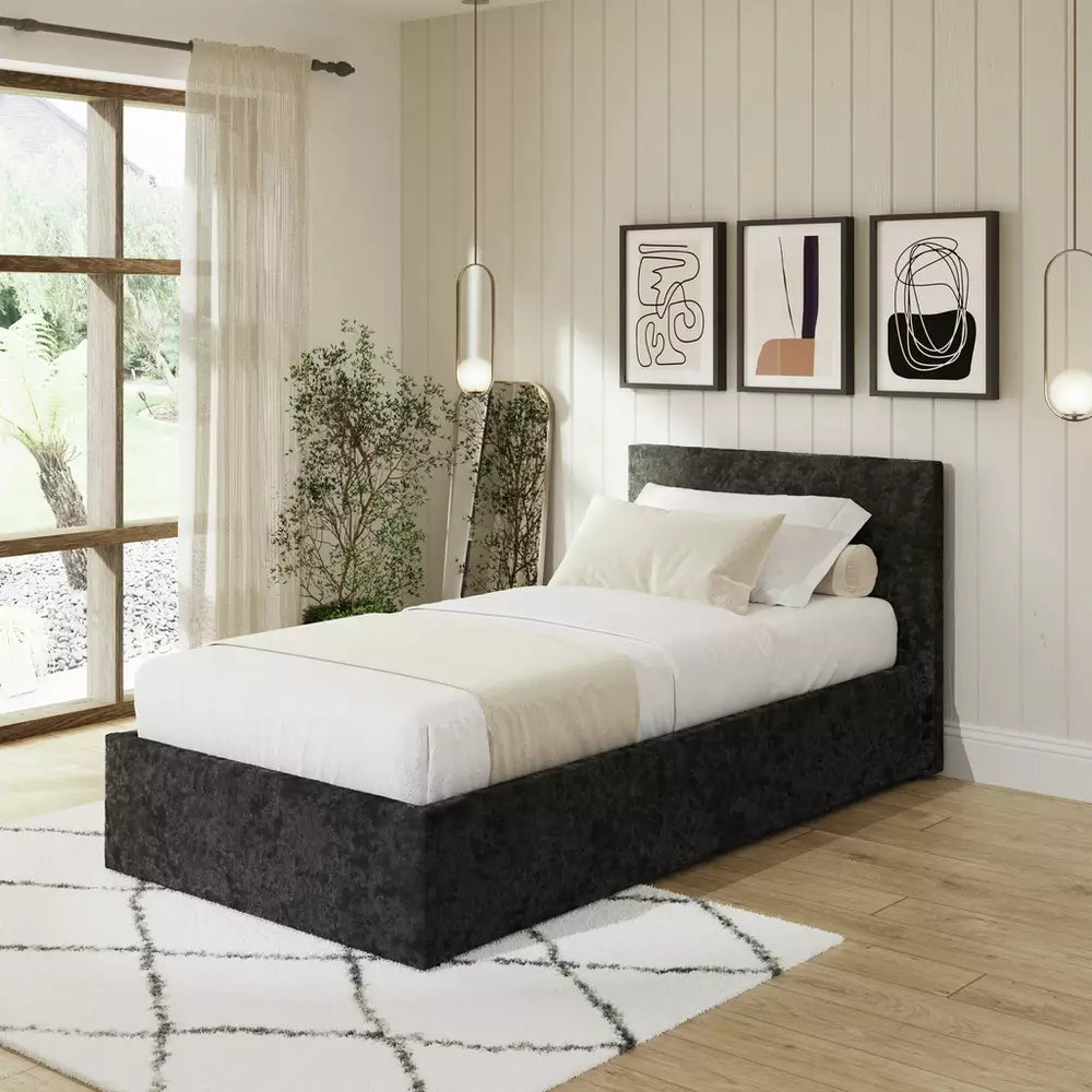 GFW End Lift Single Velvet End Lift Ottoman Bed - Black