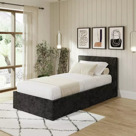 GFW End Lift Single Velvet End Lift Ottoman Bed - Black