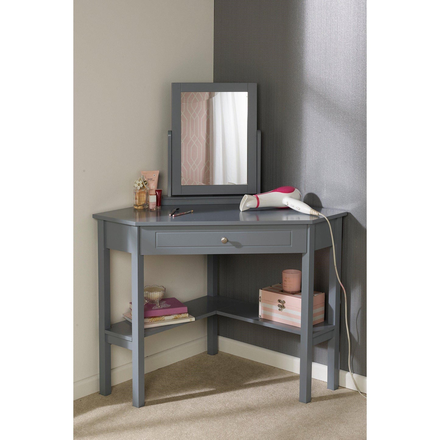 Homelife Corner Dressing Table/Desk with Mirror