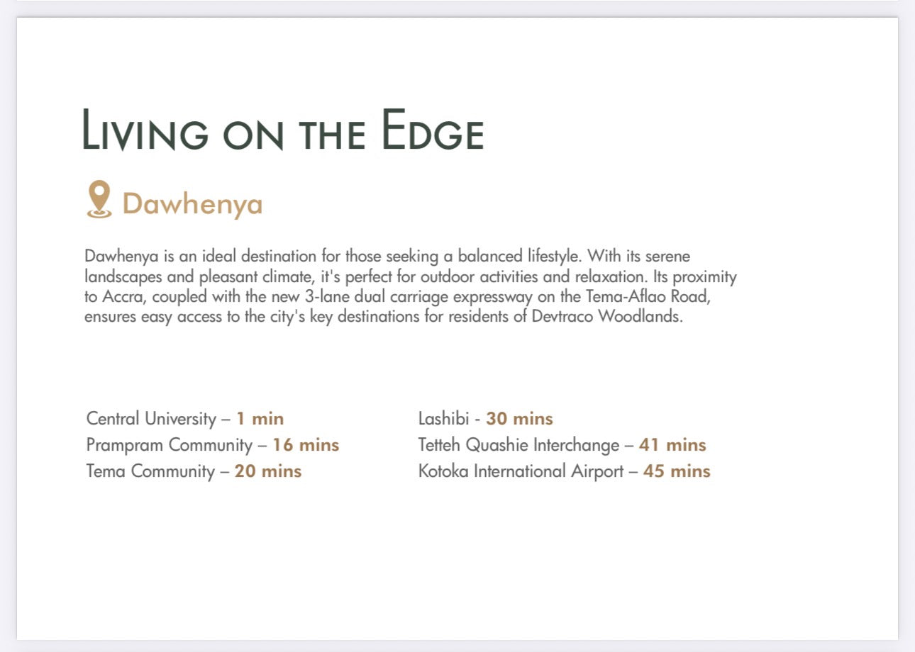 Devtraco Woodlands — Serviced Plots and Modern Homes For Sale — 24Hr Secured Gated Community — Essential Amenities and Facilities — Dawhenya Ghana