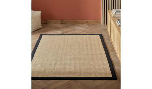 Habitat Herringbone Black Border Jute Rug - 80x150cm