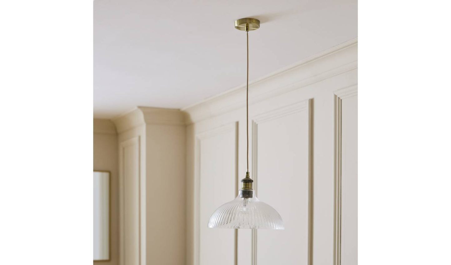 Habitat Ribbed Glass Pendant Ceiling Light - Brass