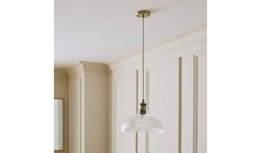 Habitat Ribbed Glass Pendant Ceiling Light - Brass