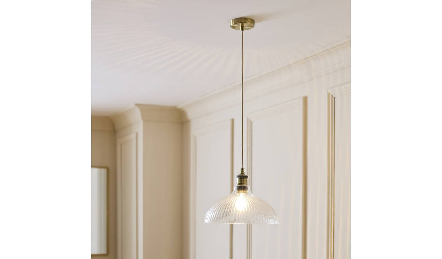 Habitat Ribbed Glass Pendant Ceiling Light - Brass