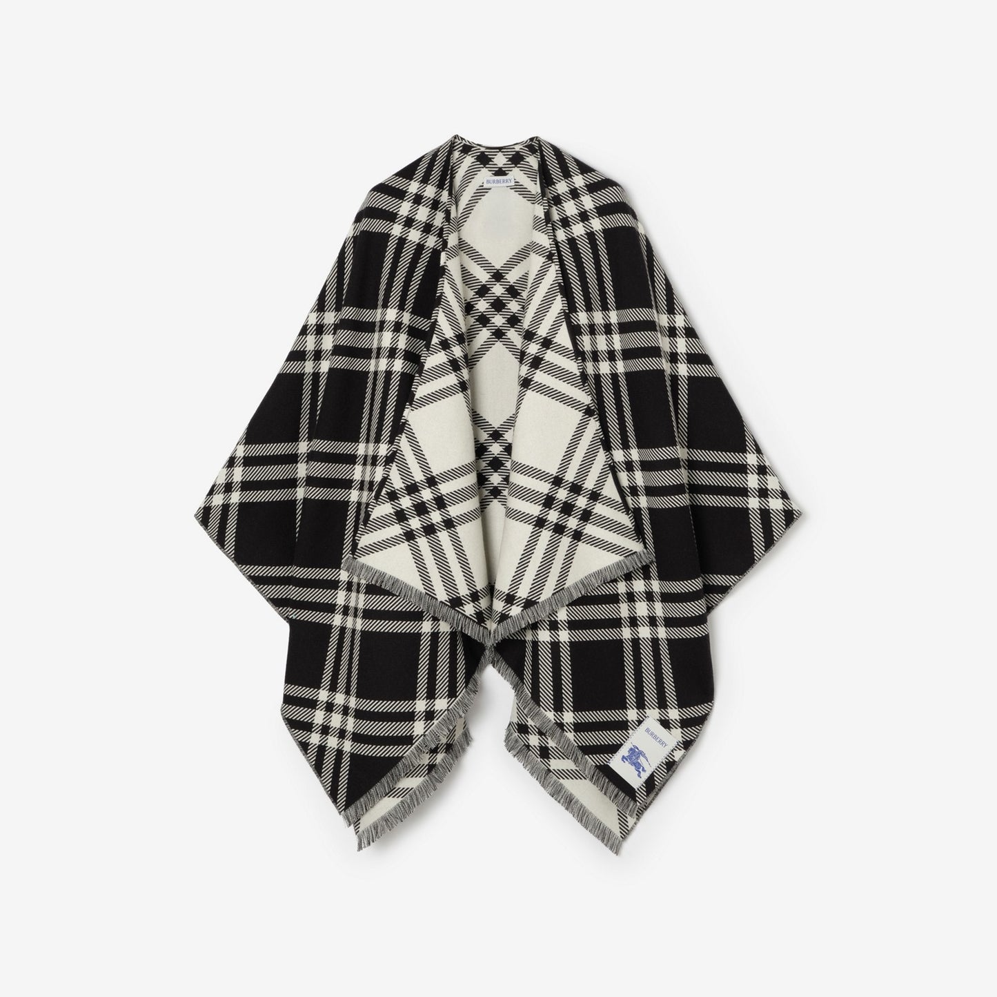 Check Wool Silk Cashmere Cape