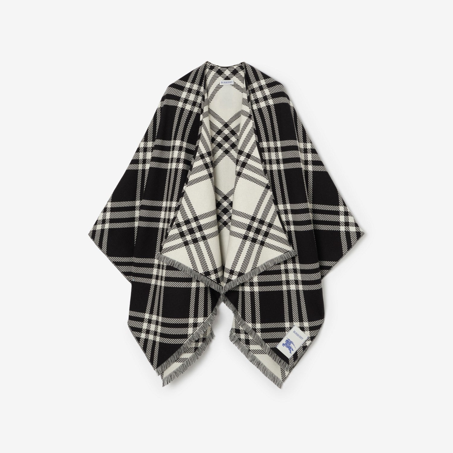 Check Wool Silk Cashmere Cape