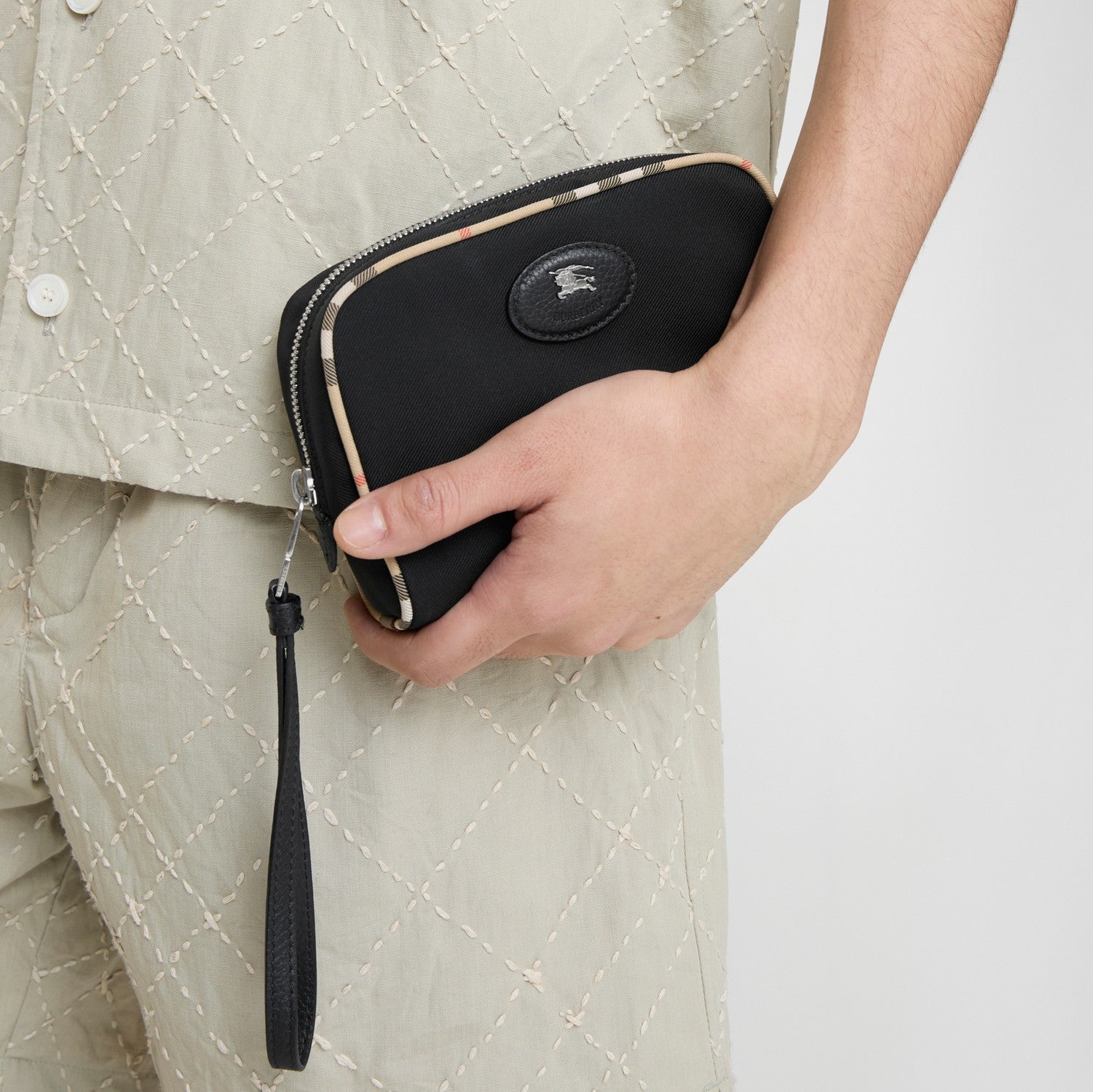 Small Check Trim Travel Pouch