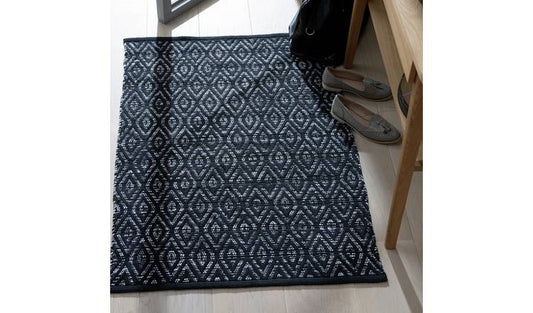 Argos Home Geometric Black Cotton Flatweave Rug - 80x110cm