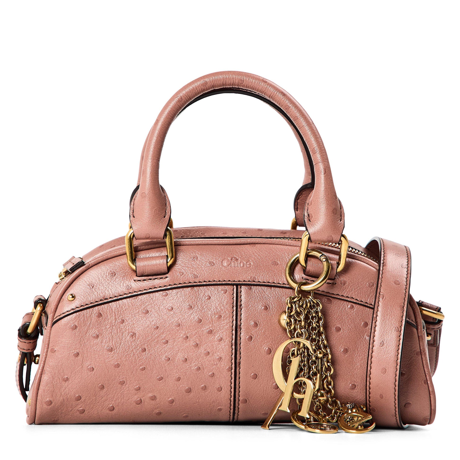 Chloe Women's Ostrich Bowling Top Handle Bag