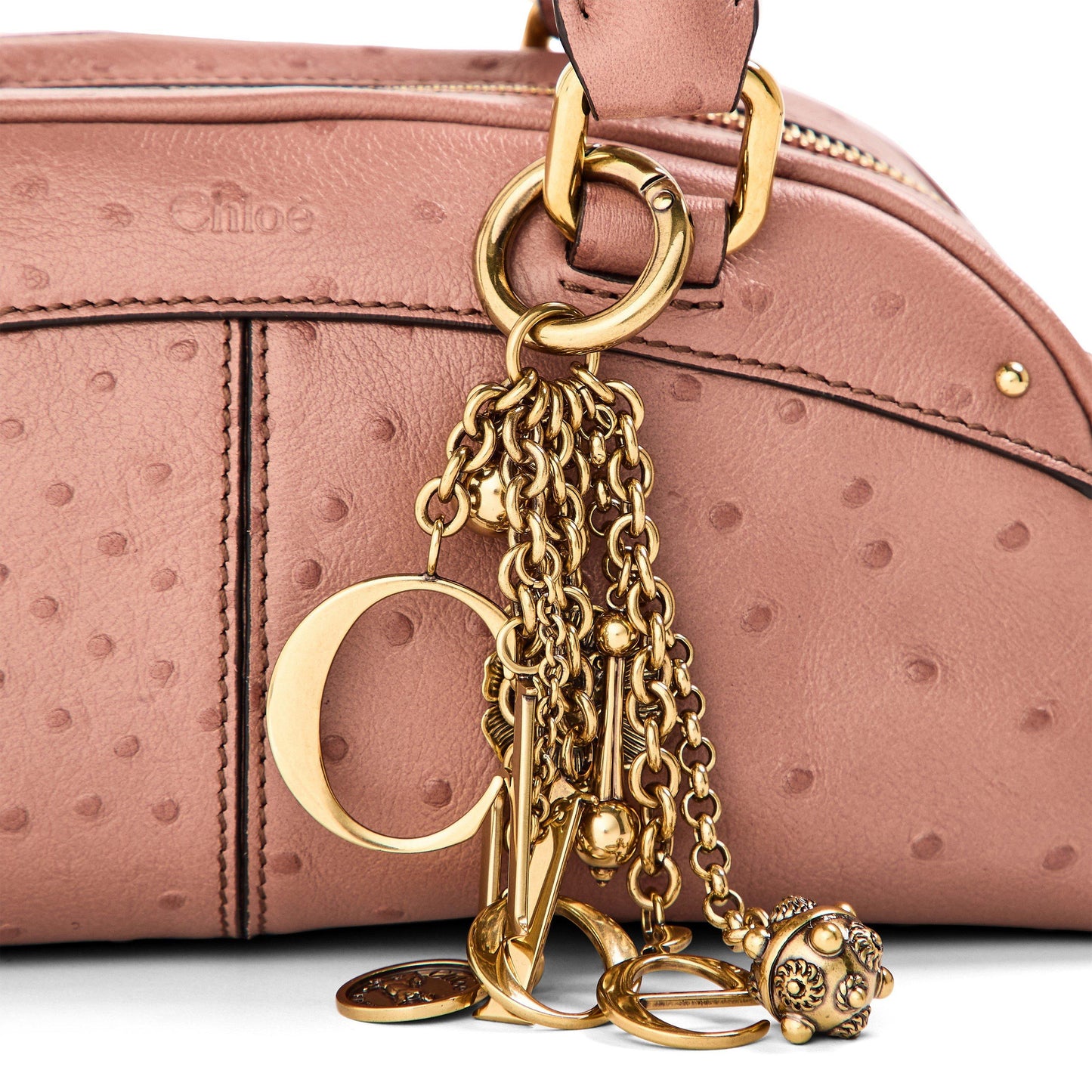 Chloe Women's Ostrich Bowling Top Handle Bag