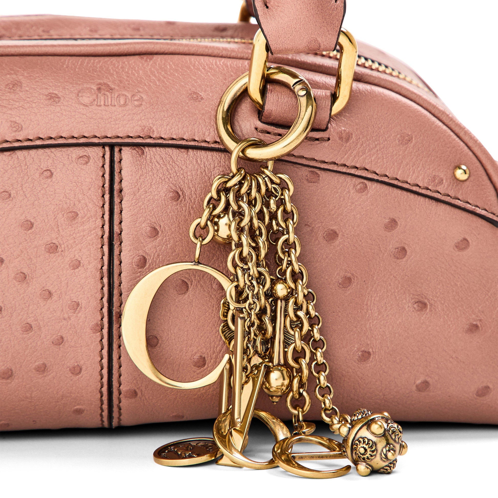 Chloe Women's Ostrich Bowling Top Handle Bag
