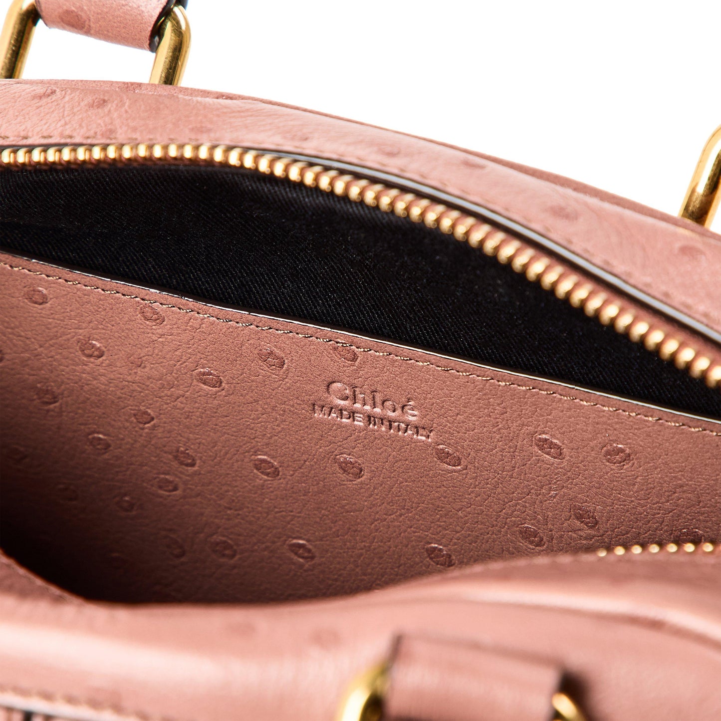 Chloe Women's Ostrich Bowling Top Handle Bag
