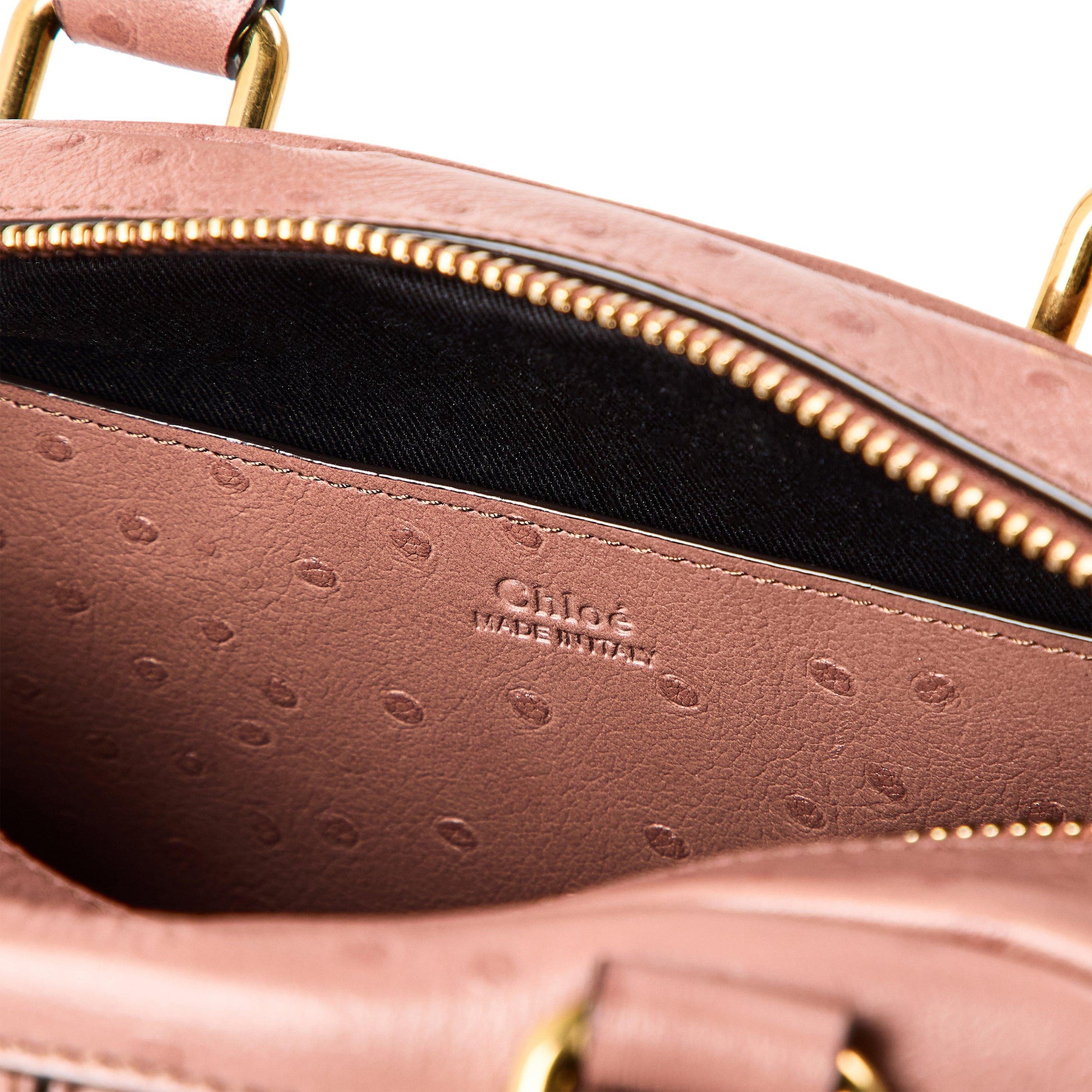 Chloe Women's Ostrich Bowling Top Handle Bag