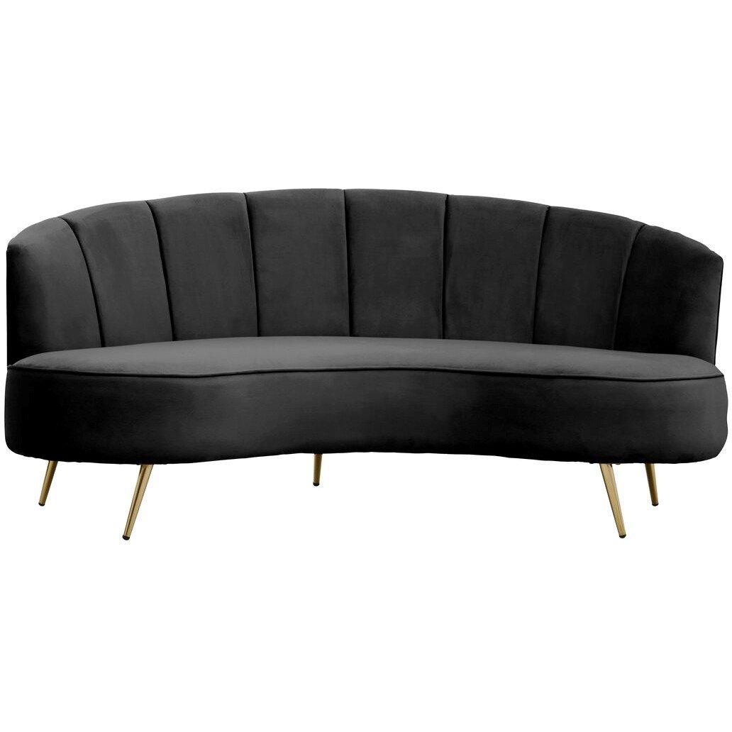 Hasna Three Seat Black Velvet Sofa