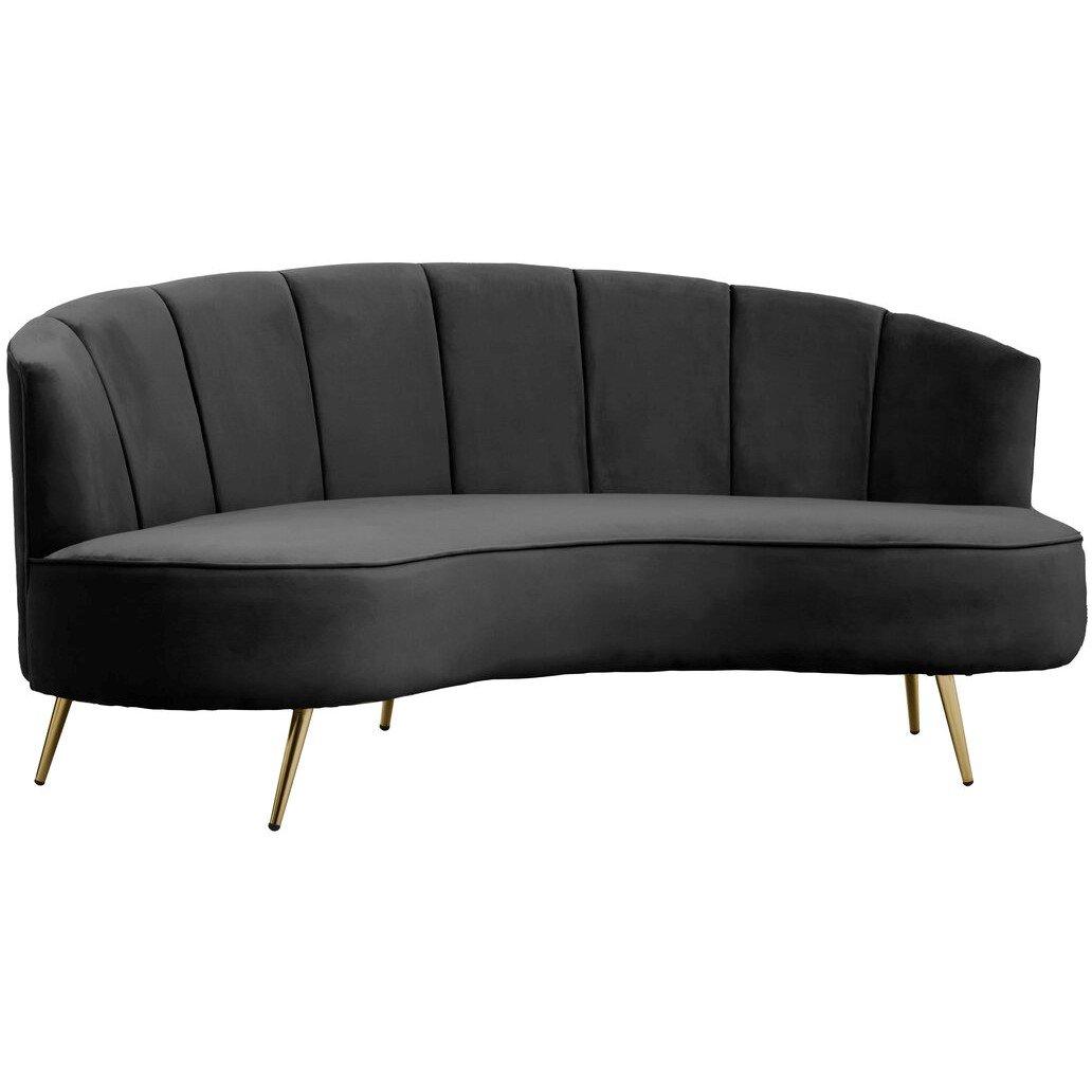 Hasna Three Seat Black Velvet Sofa