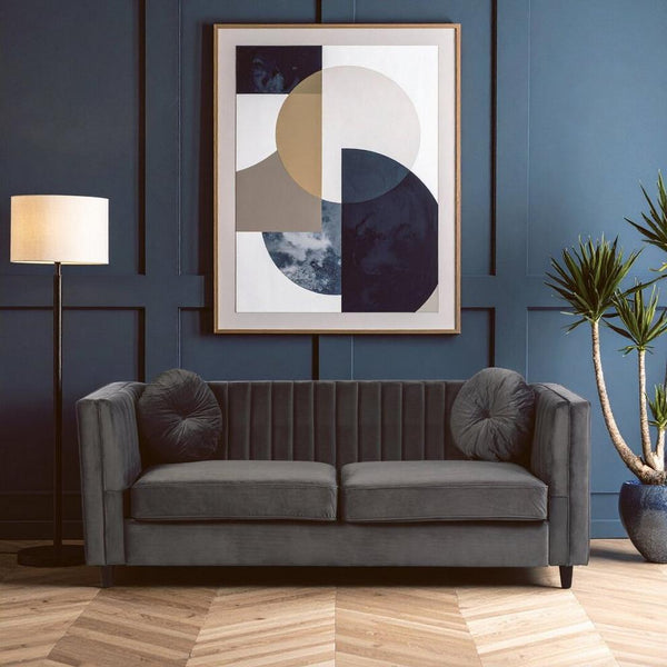 Farah Three Seat Grey Velvet Sofa