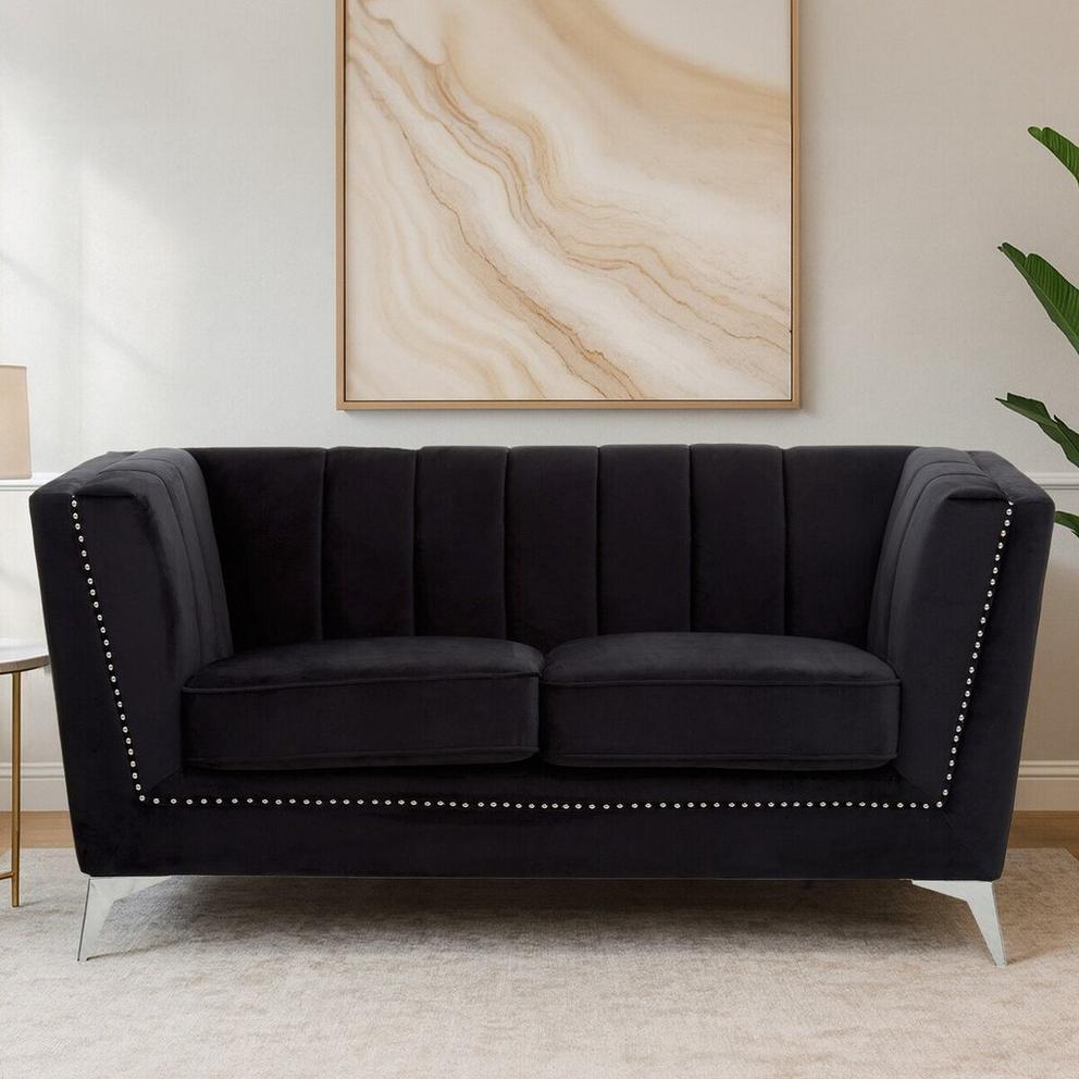 Hansa Two Seat Black Velvet Sofa