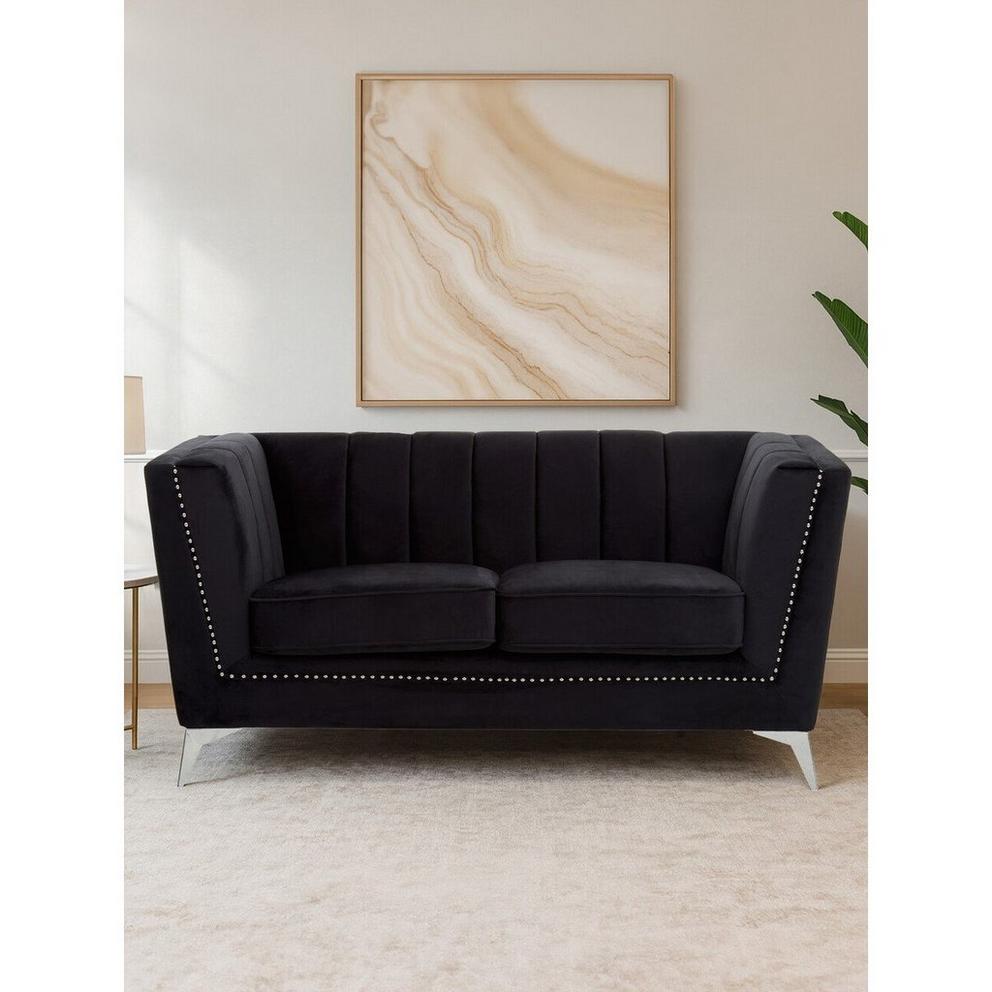 Hansa Two Seat Black Velvet Sofa