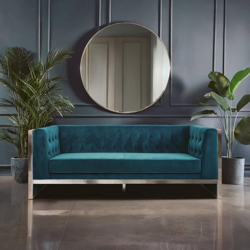 Vogue 3 Seat Teal Velvet Sofa