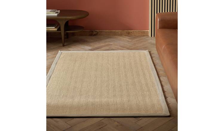 Habitat Herringbone Neutral Border Jute Rug - 80x150cm